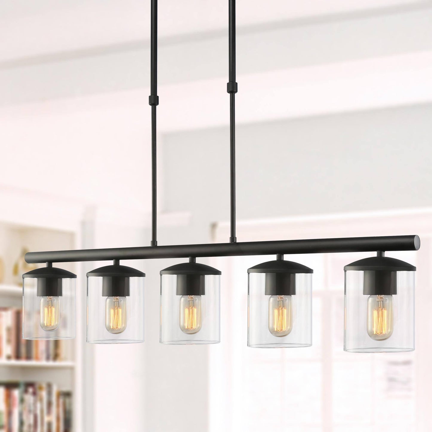 Delia 5-Light 37-in Black Modern Linear Kitchen Island Light