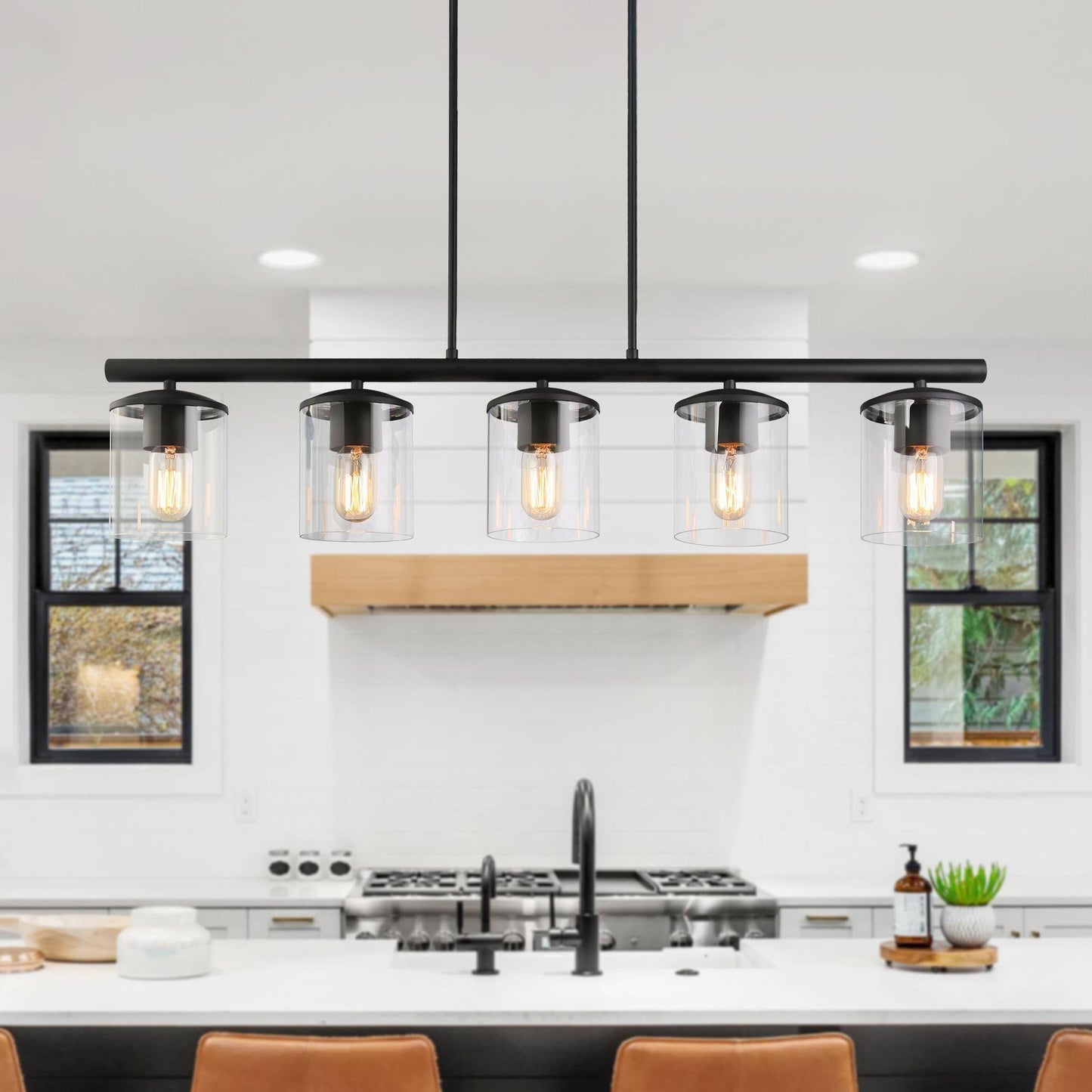 Delia 5-Light 37-in Black Modern Linear Kitchen Island Light