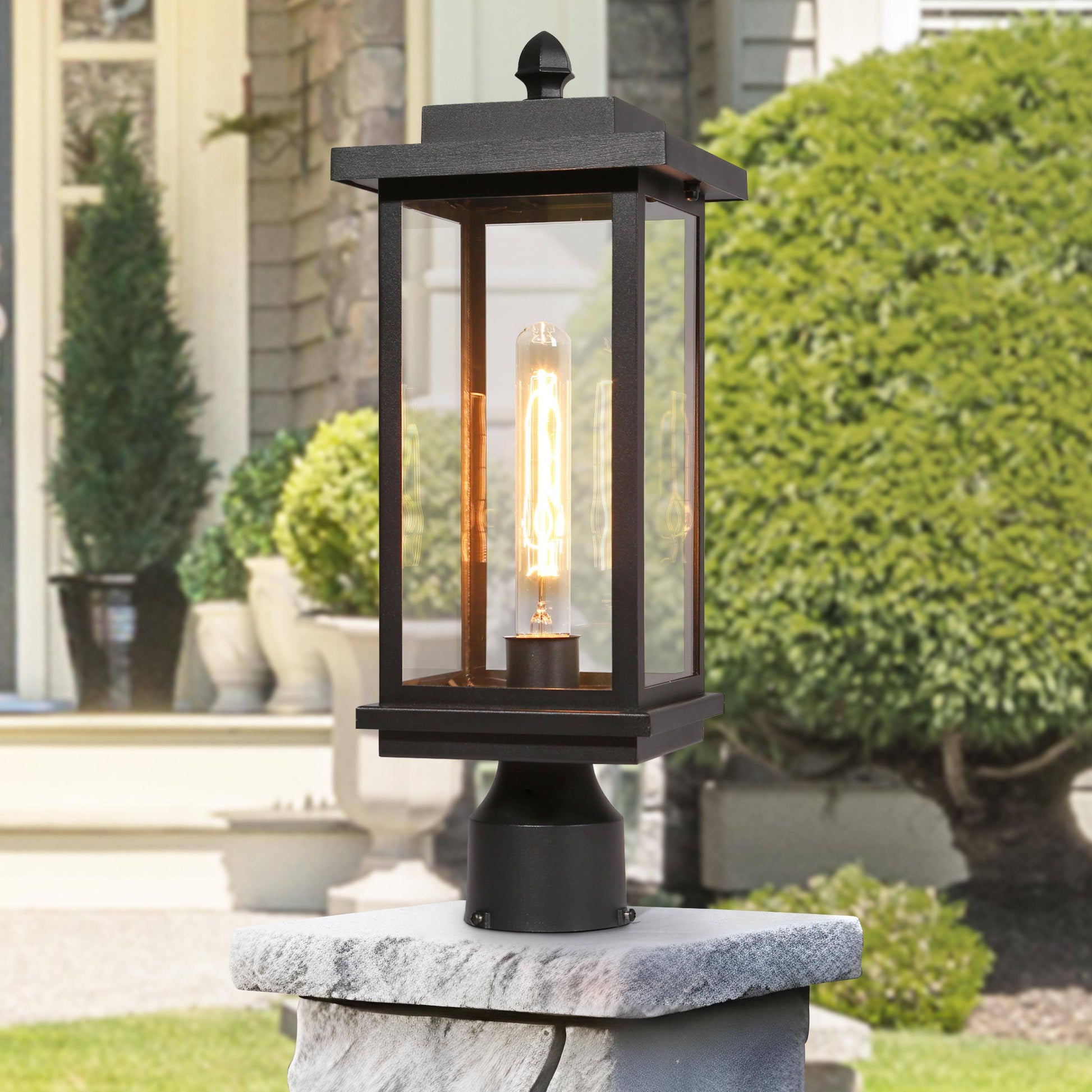 Melanthius 15.5"H 1-Light Black Outdoor Post Light