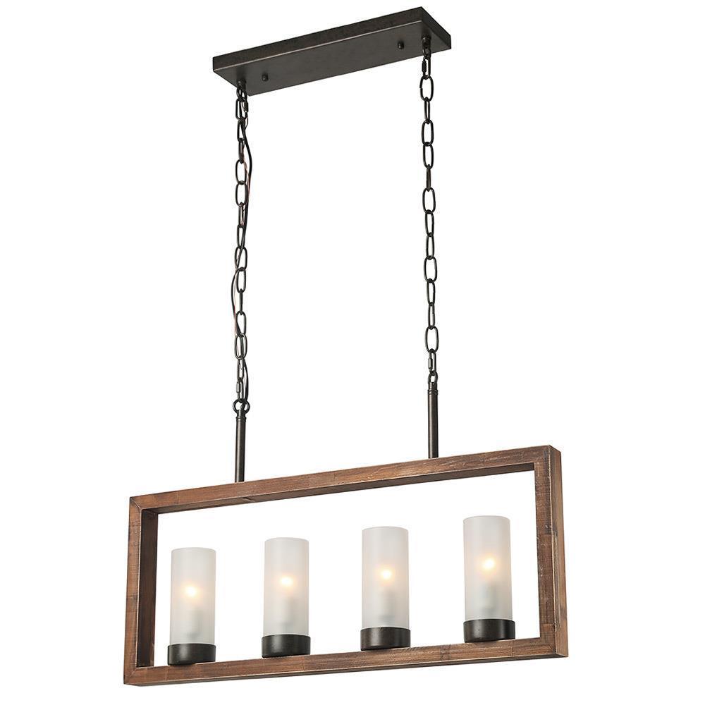 4-Light 29-in Black Farmhouse Rectangle Kitchen Island Light with Frosted Glass