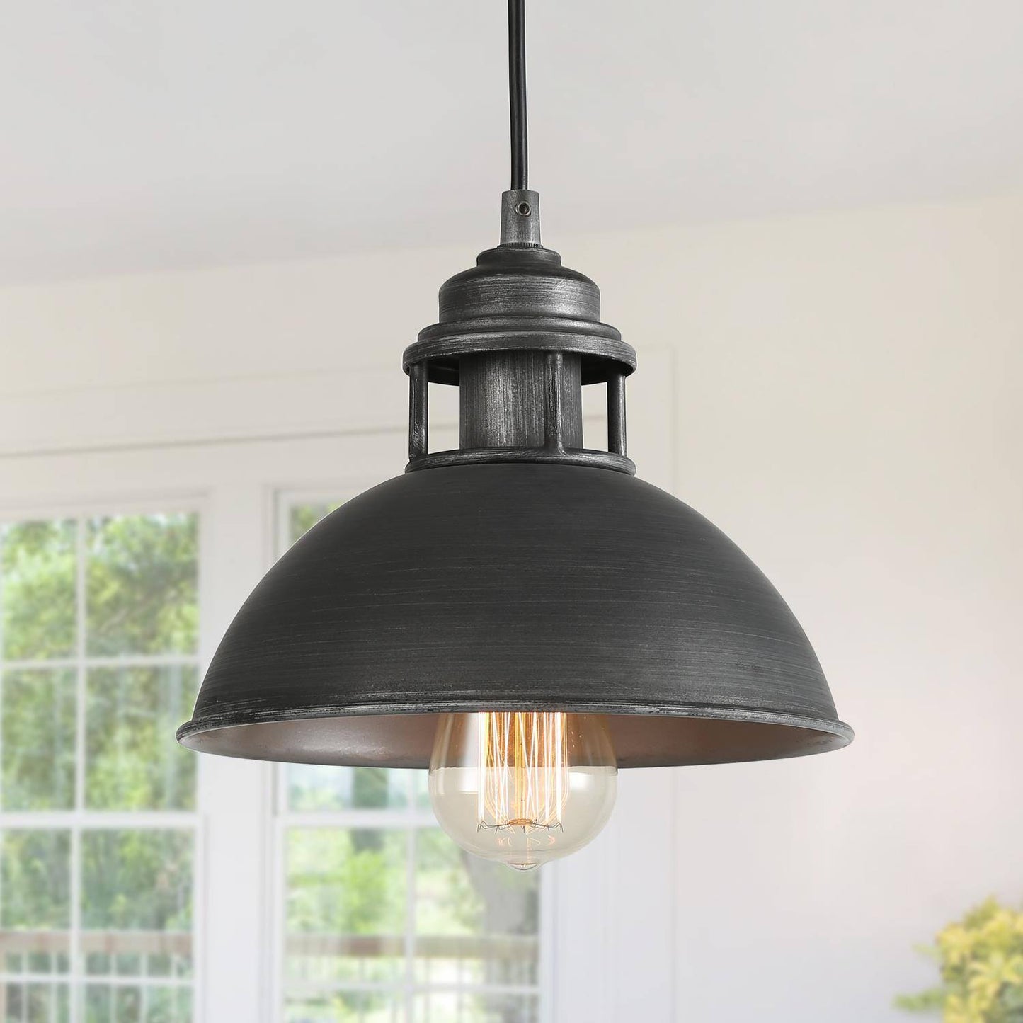 Abspinim 1-Light 9" Gray Industrial Dome Pendant Light Fixtures