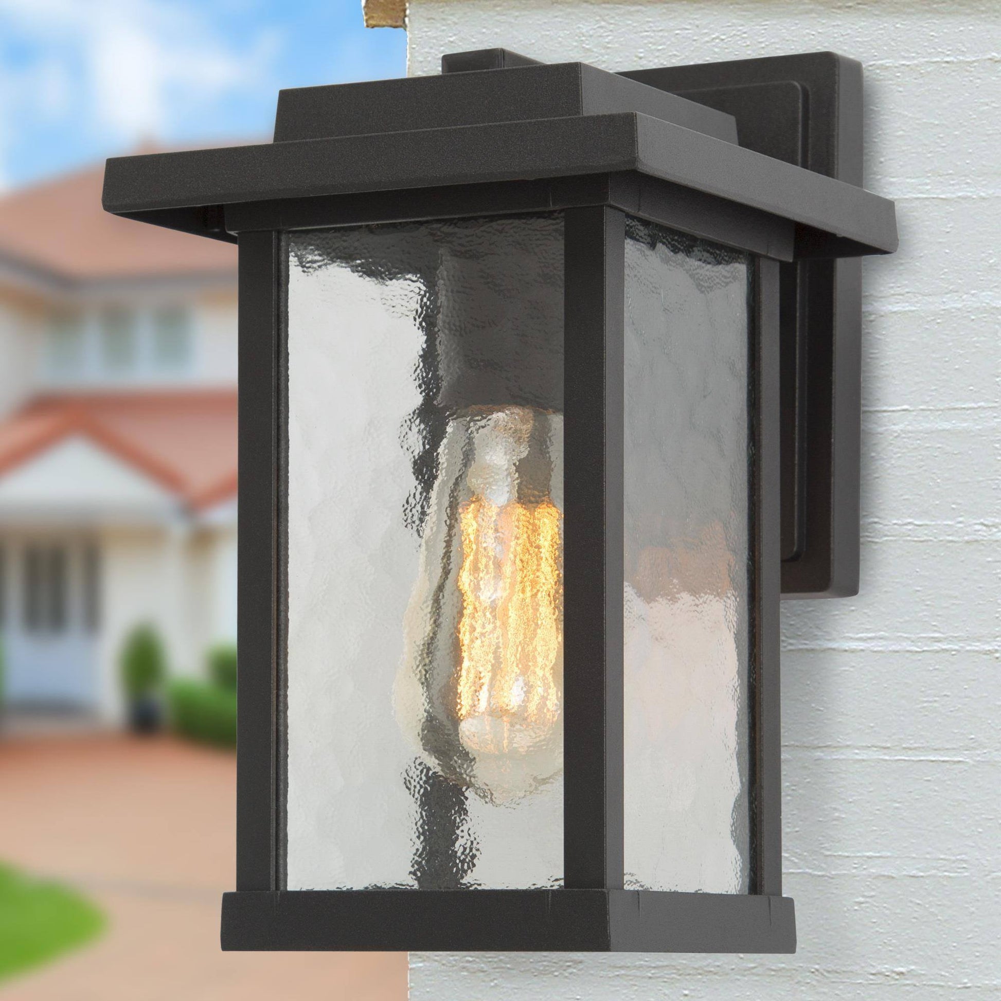 Mekaclasiqi 11"H 1-Light Black Outdoor Wall Lantern