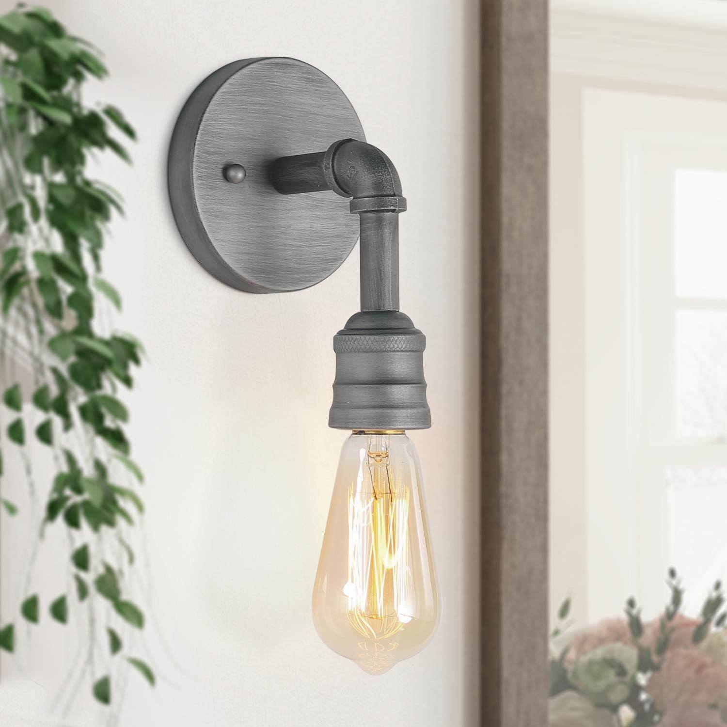 Santinate 1-Light Industrial Gray Bulb-Shape Wall Sconces