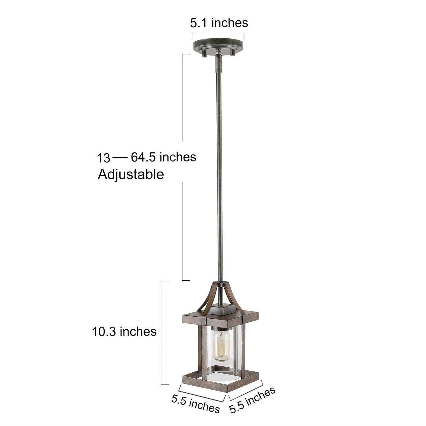 Farmhouse 1-Light Faux-wood Lantern Glass Pendant Light