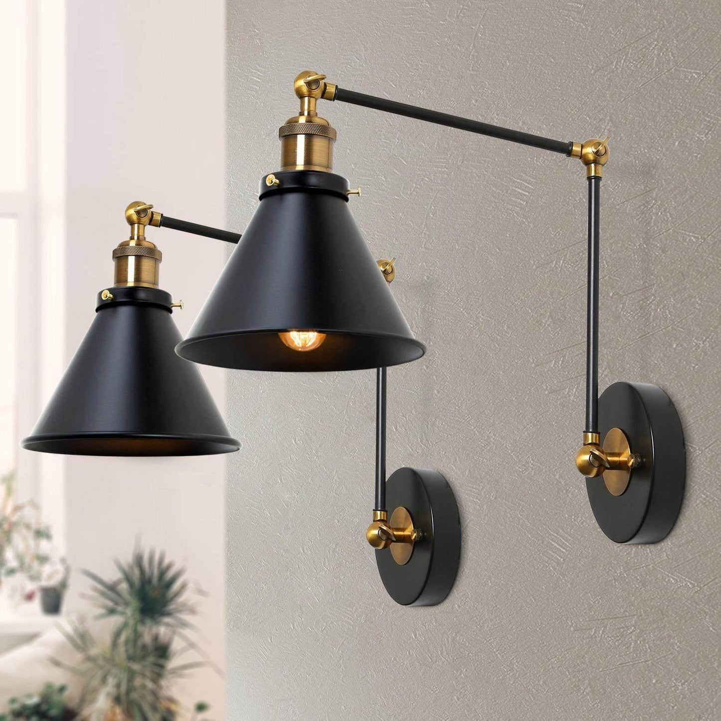 Wollemia 1-Light Black and Gold Swing Arm Wall Sconces Set of 2