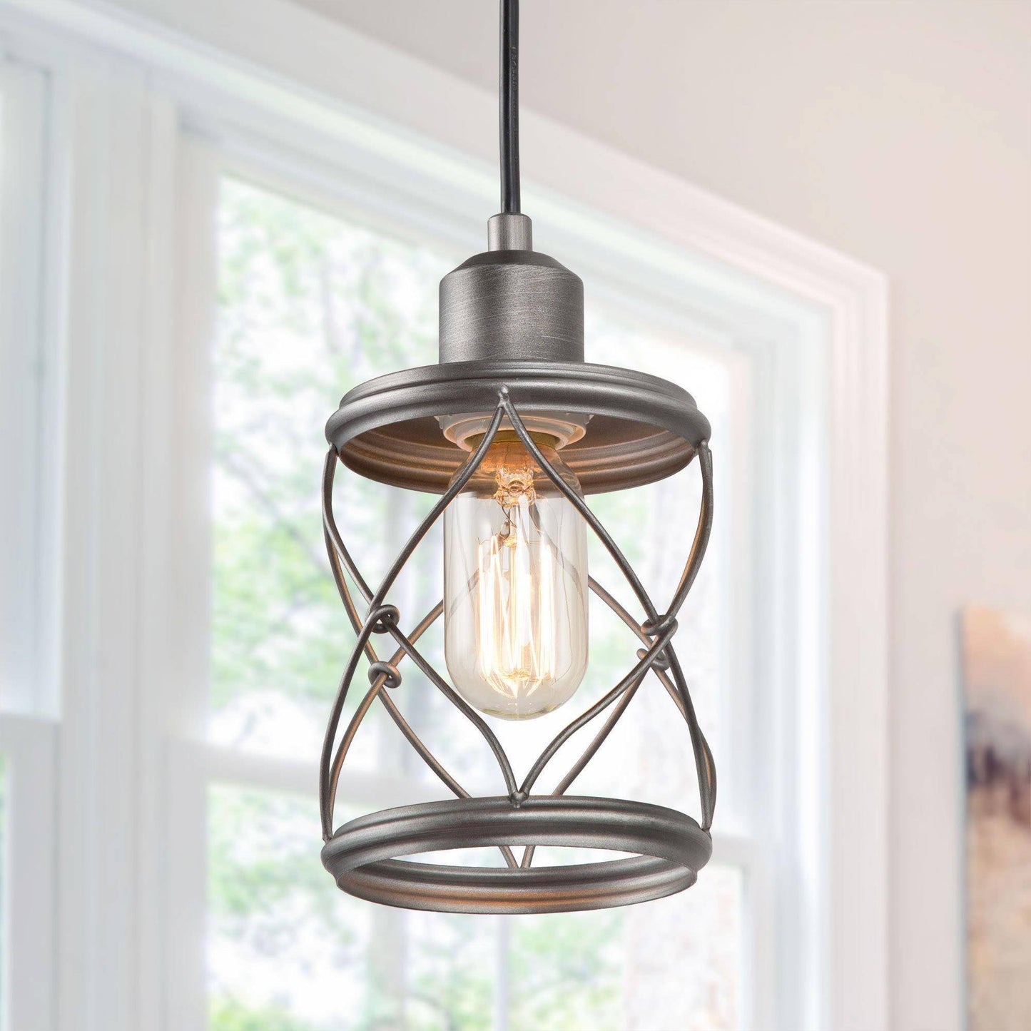 Chantrieri 1-Light 5" Silver Farmhouse Cylinder Pendant Light Fixtures