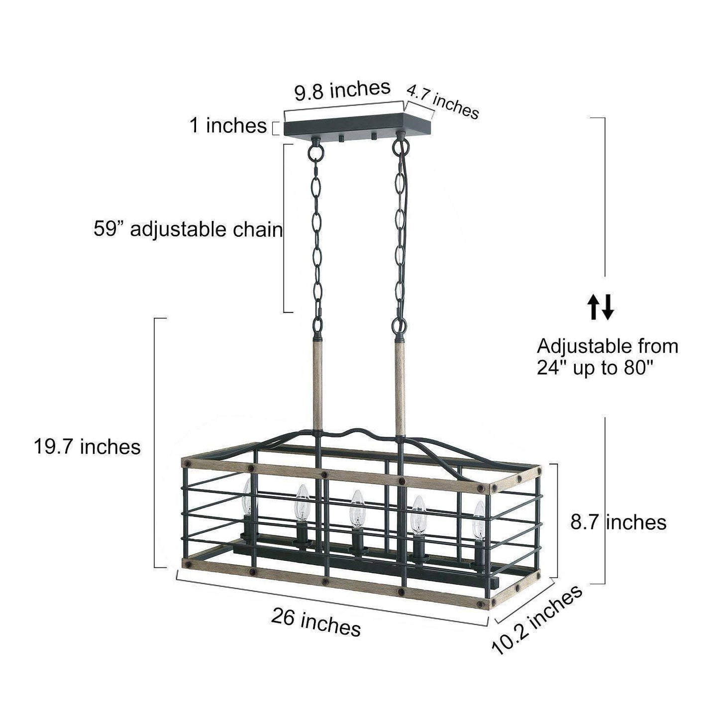 Farmhouse Industrial 5-Light Linear Cage Island Lights Chandelier