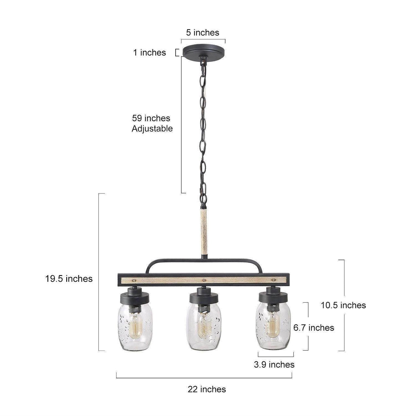 Alinettage 3-Light Medium Black Chandelier