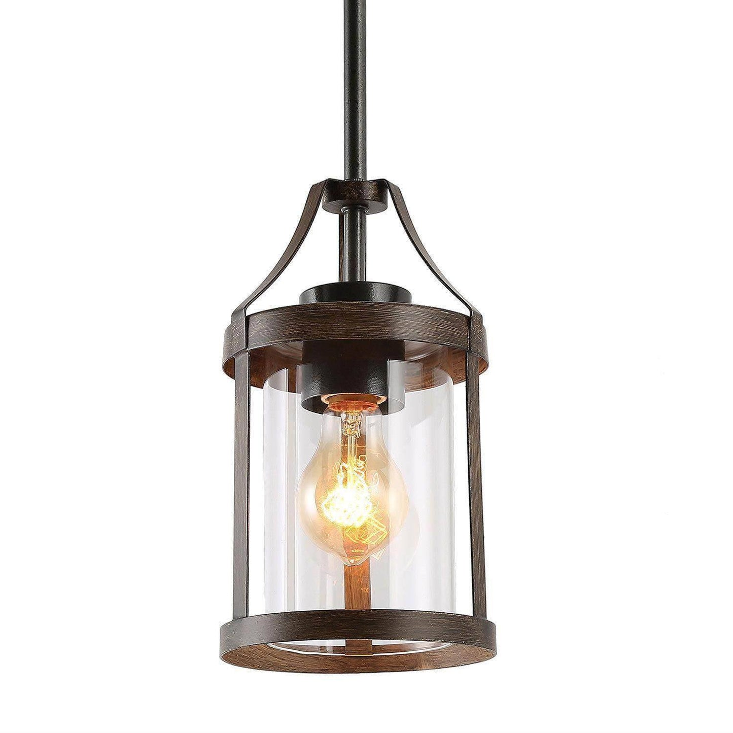 Modern Farmhouse 1-Light Faux-wood Pendant Light with Clear Glass