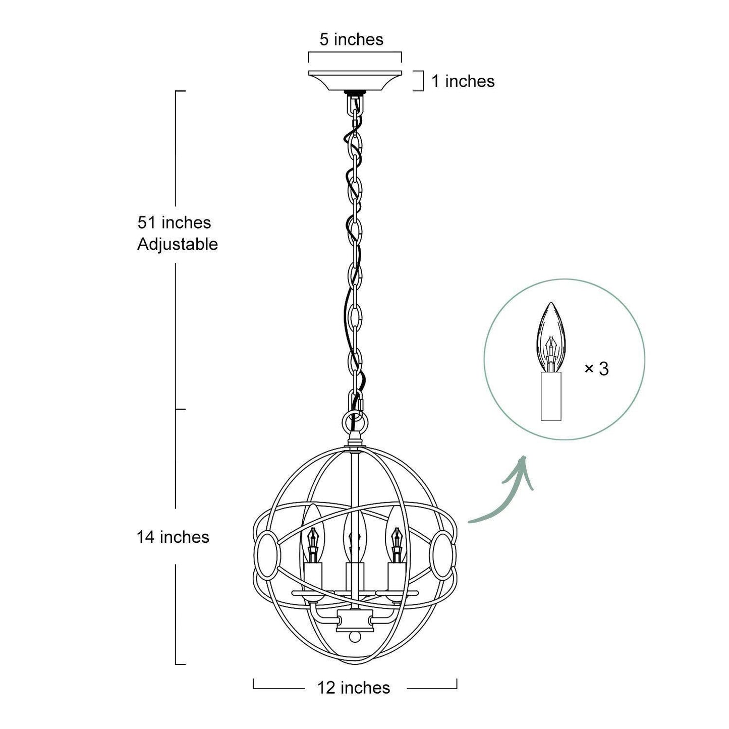 Pepontity 3-Light Mini Bronze Chandelier