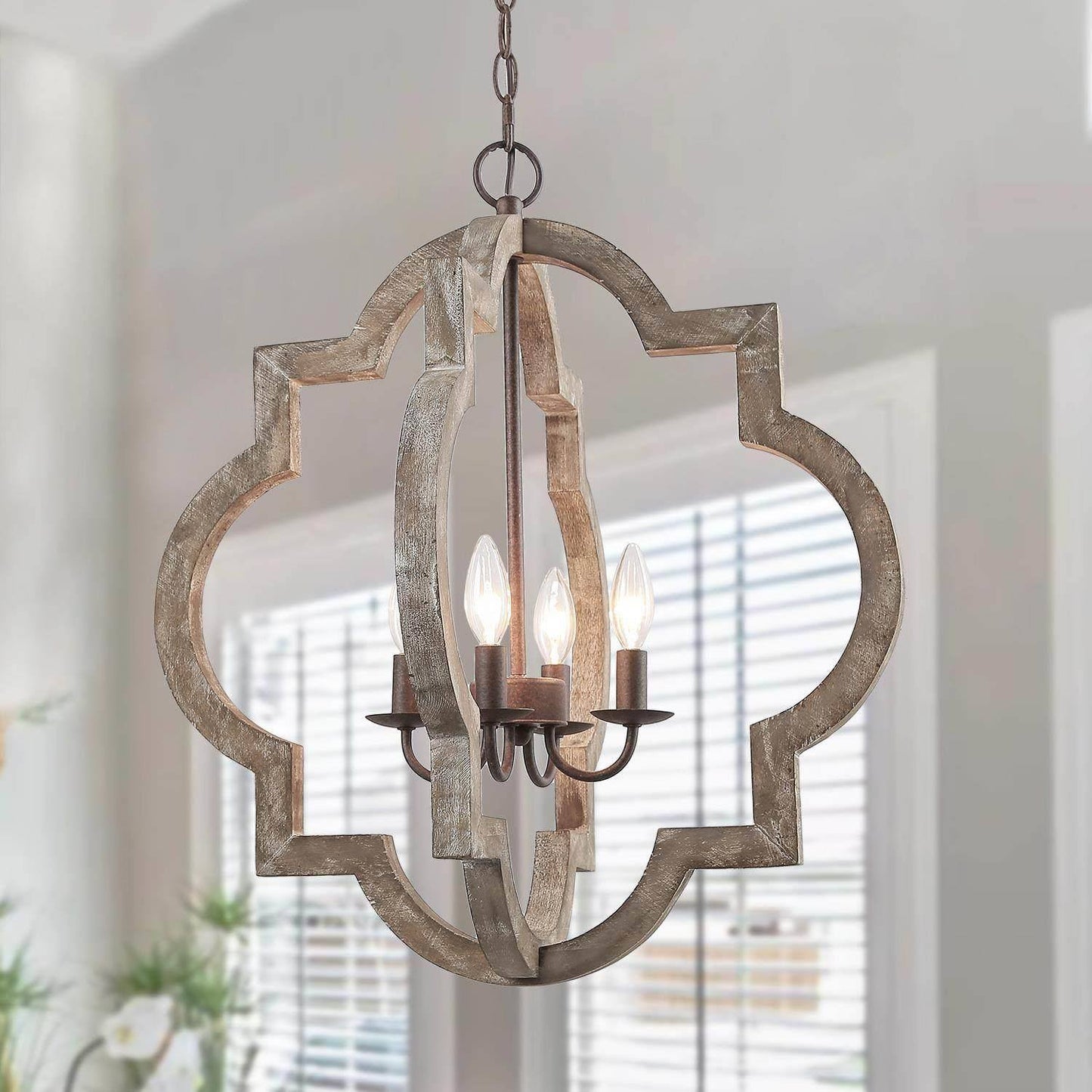 Adrammelech 1-Light 16" Wood Farmhouse Quatrefoil Pendant Light Fixtures