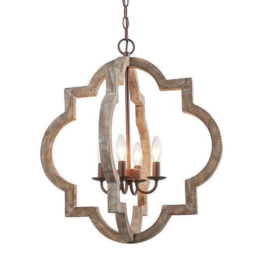 4-Light Farmhouse Wood Lantern Chandelier - Belles Lighting