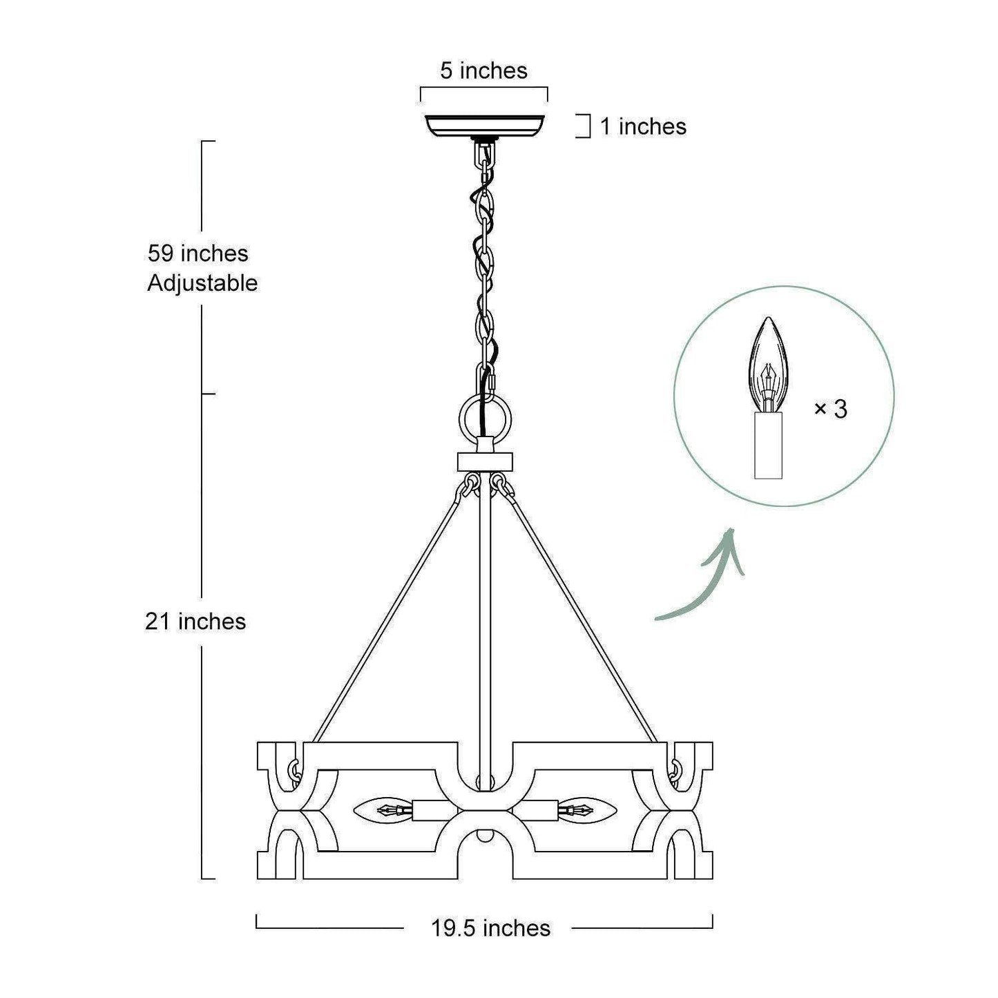 Estournel 3-Light Small Wood  Chandelier