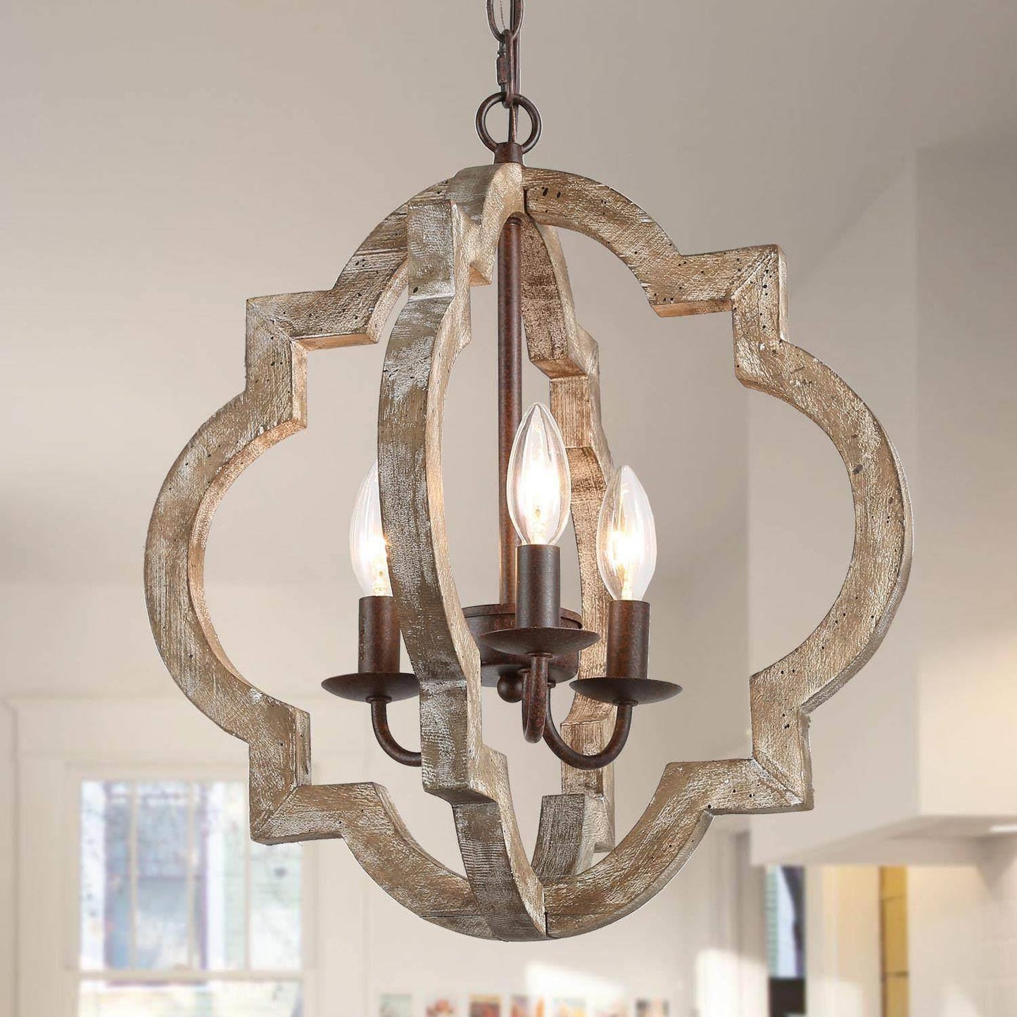 Adrammelech 1-Light 16" Wood Farmhouse Quatrefoil Pendant Light Fixtures