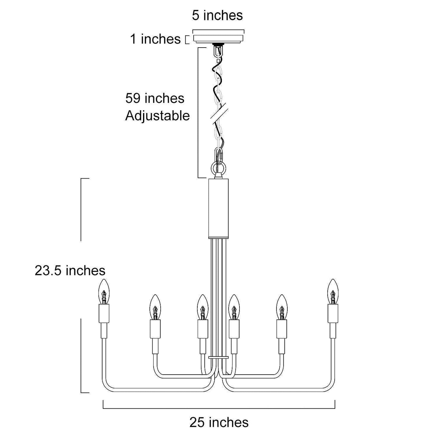 Alisenlusk 6-Light Medium Black Chandelier