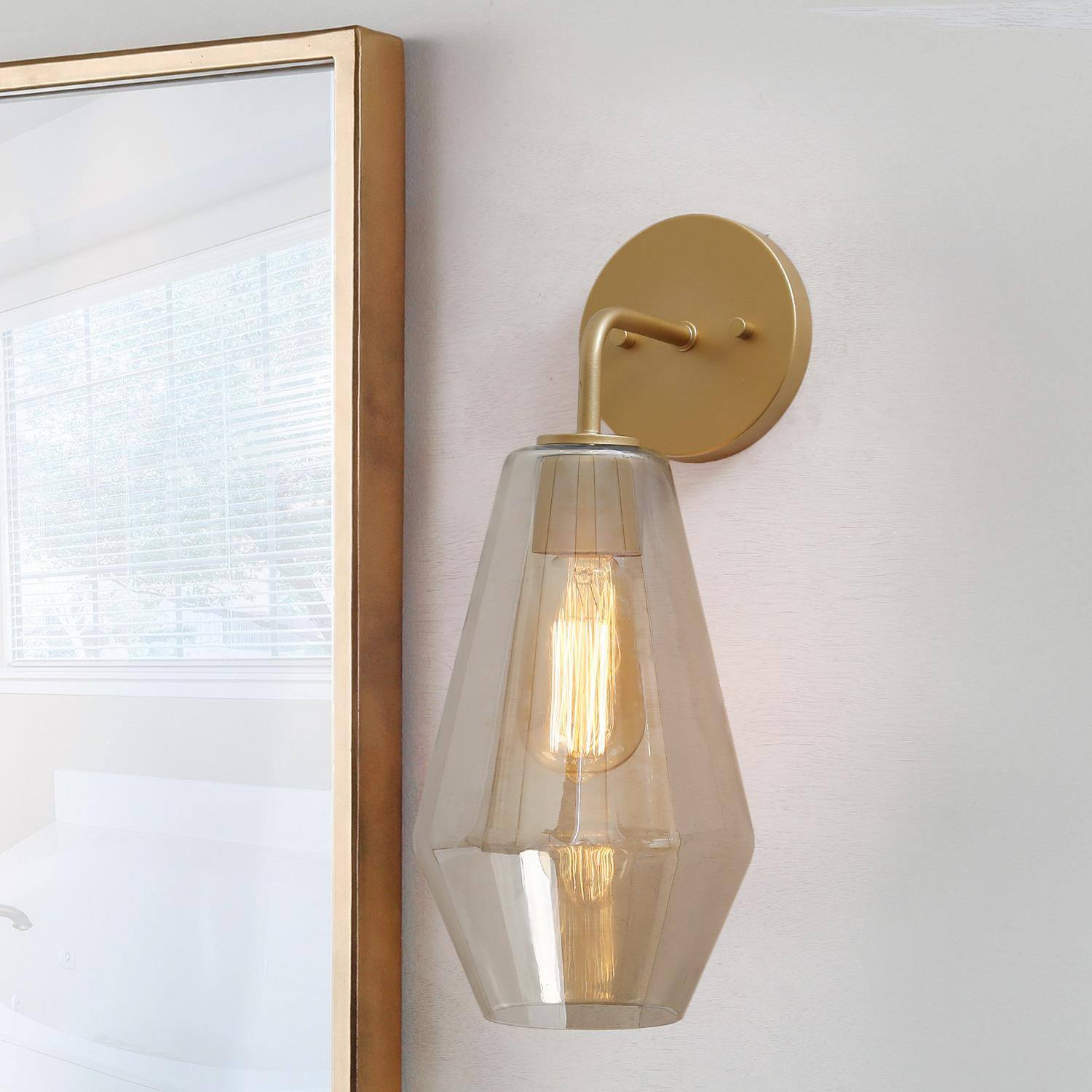 Radishment 1-Light Modern Gold Wall Sconces with Amber Glass 