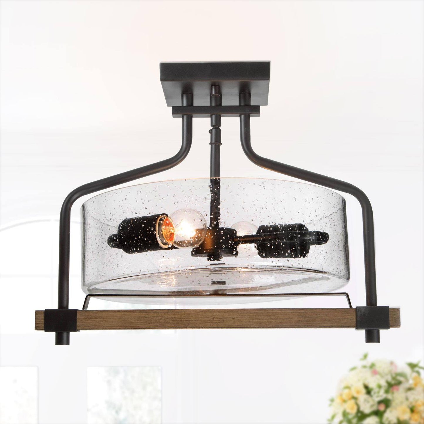 Geraldine 2-Light Small Black Semi-Flush-Mount Light