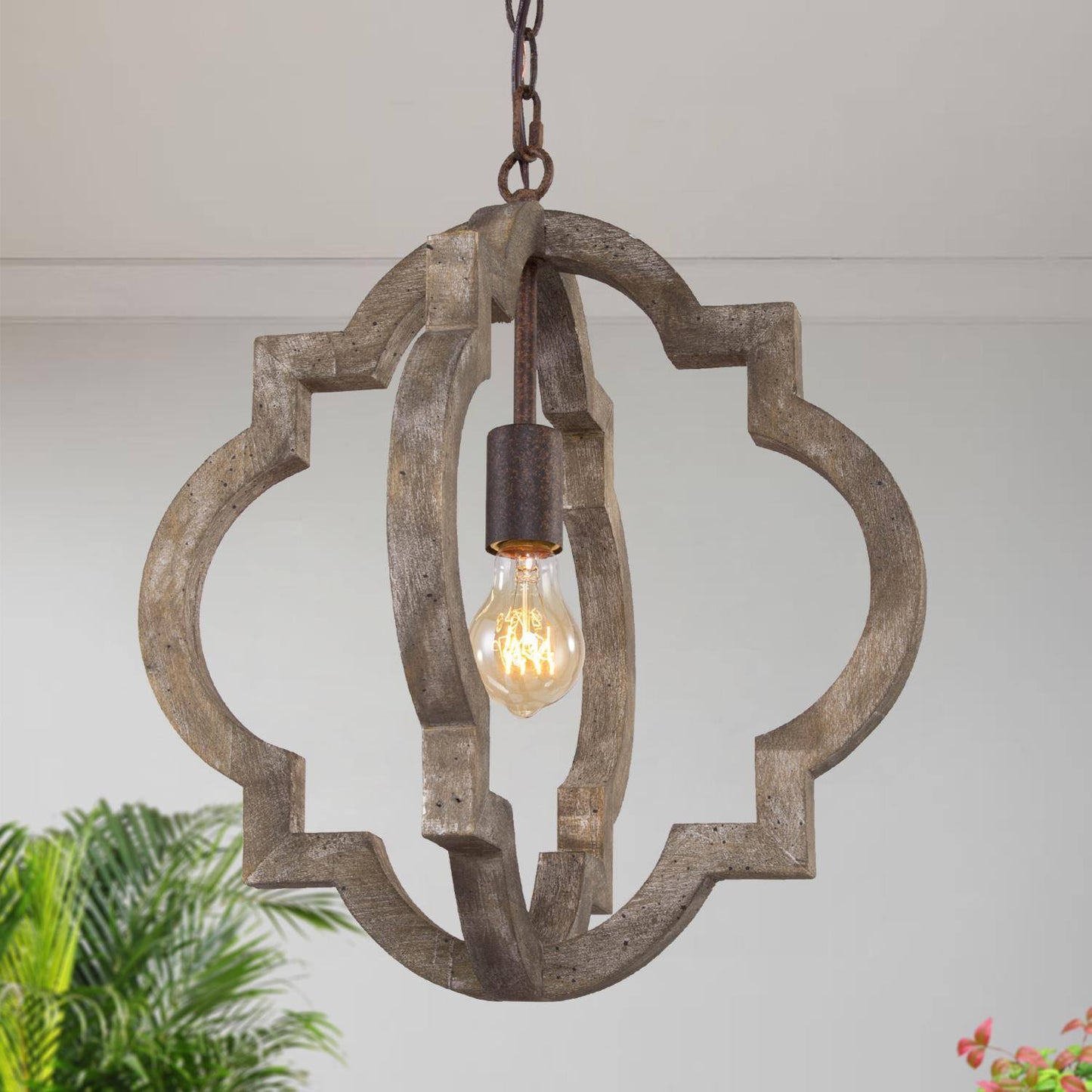 Adrammelech 3-Light 16" Wood Farmhouse Quatrefoil Pendant Light Fixtures