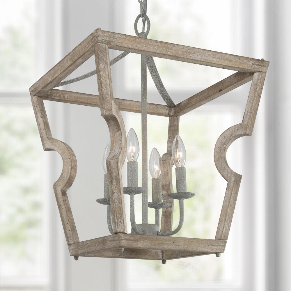 4-Light Small Wood Chandelier