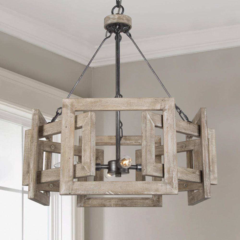 4-Light Small Wood Chandelier