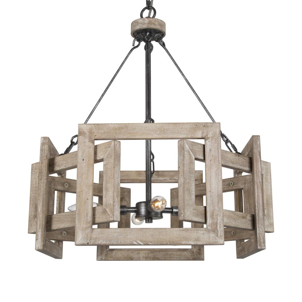 4-Light Small Wood Chandelier