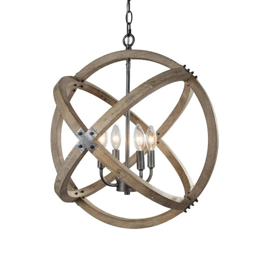 4-Light Small Wood Chandelier