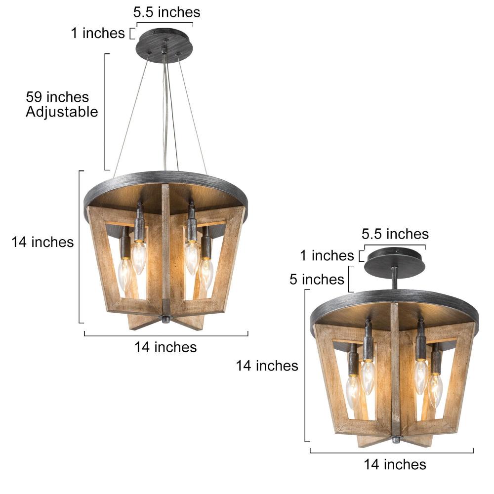 5-Light Small Wood Semi-Flush-Mount Light