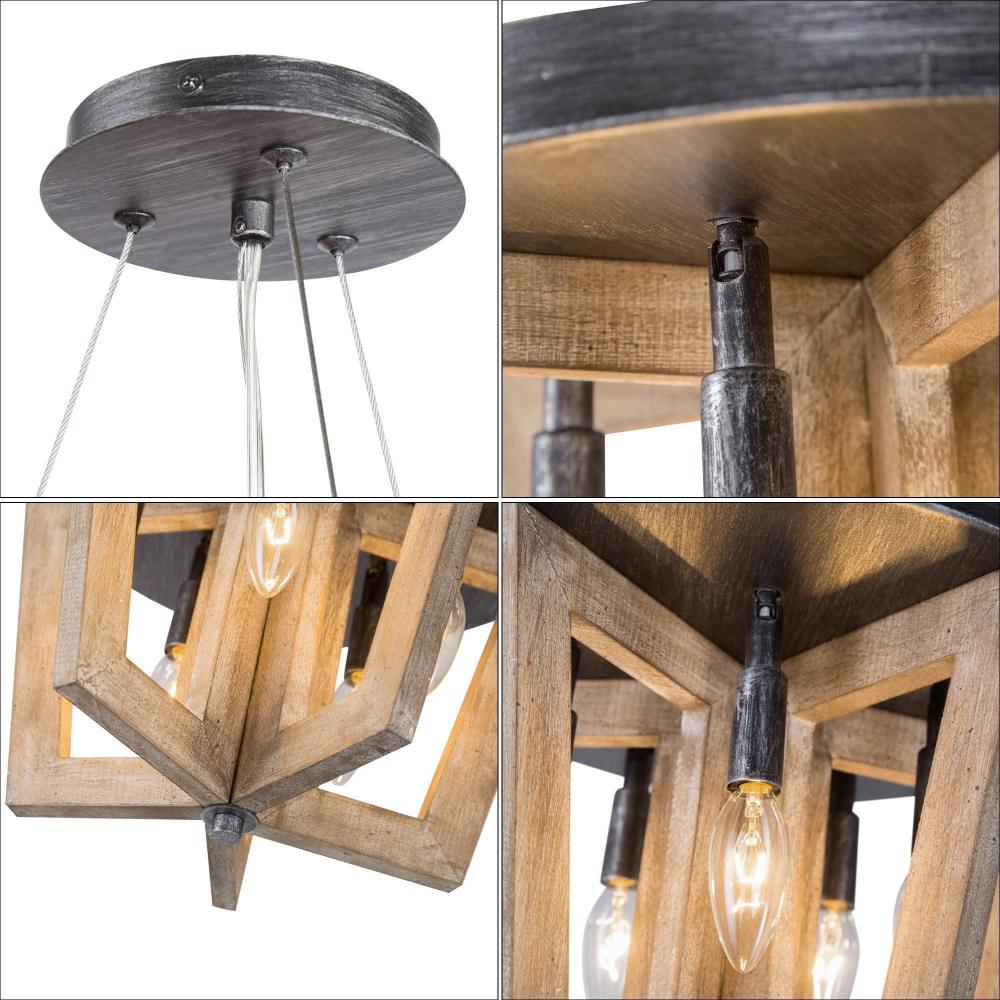 5-Light Small Wood Semi-Flush-Mount Light