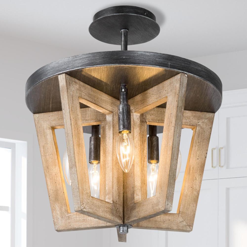 5-Light Small Wood Semi-Flush-Mount Light