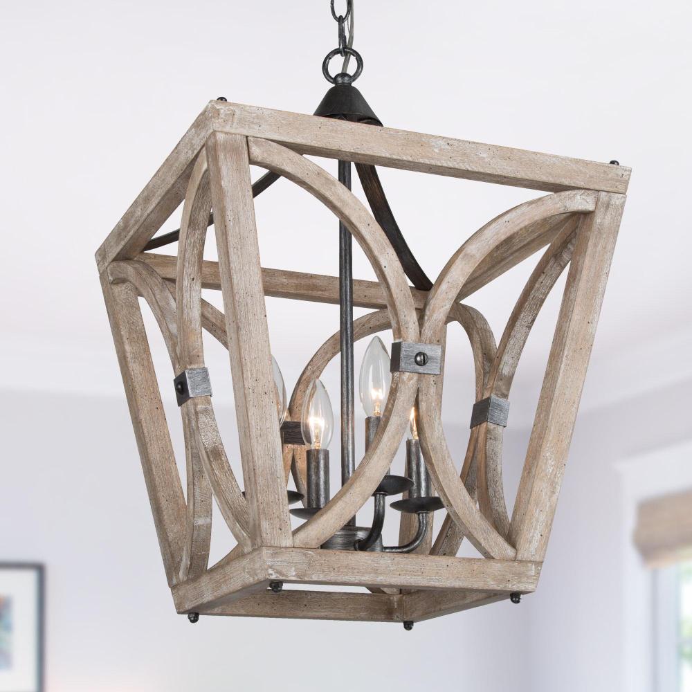 4-Light Mini Wood Chandelier