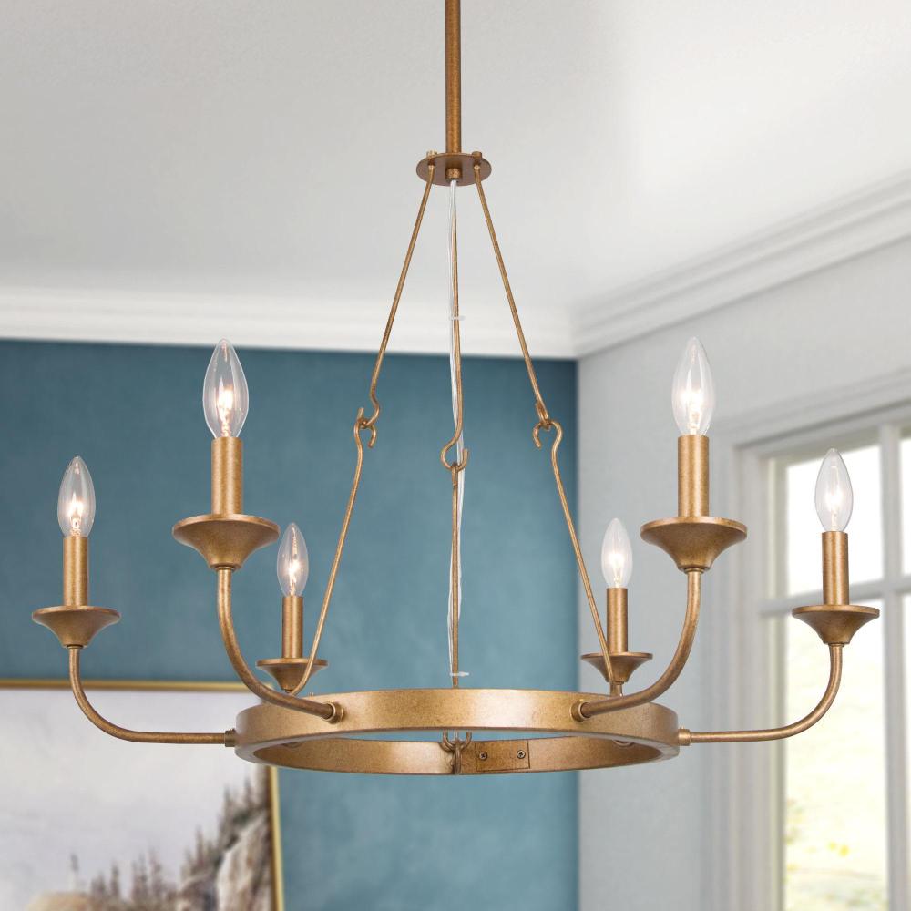 6-Light Large Gold Chandelier