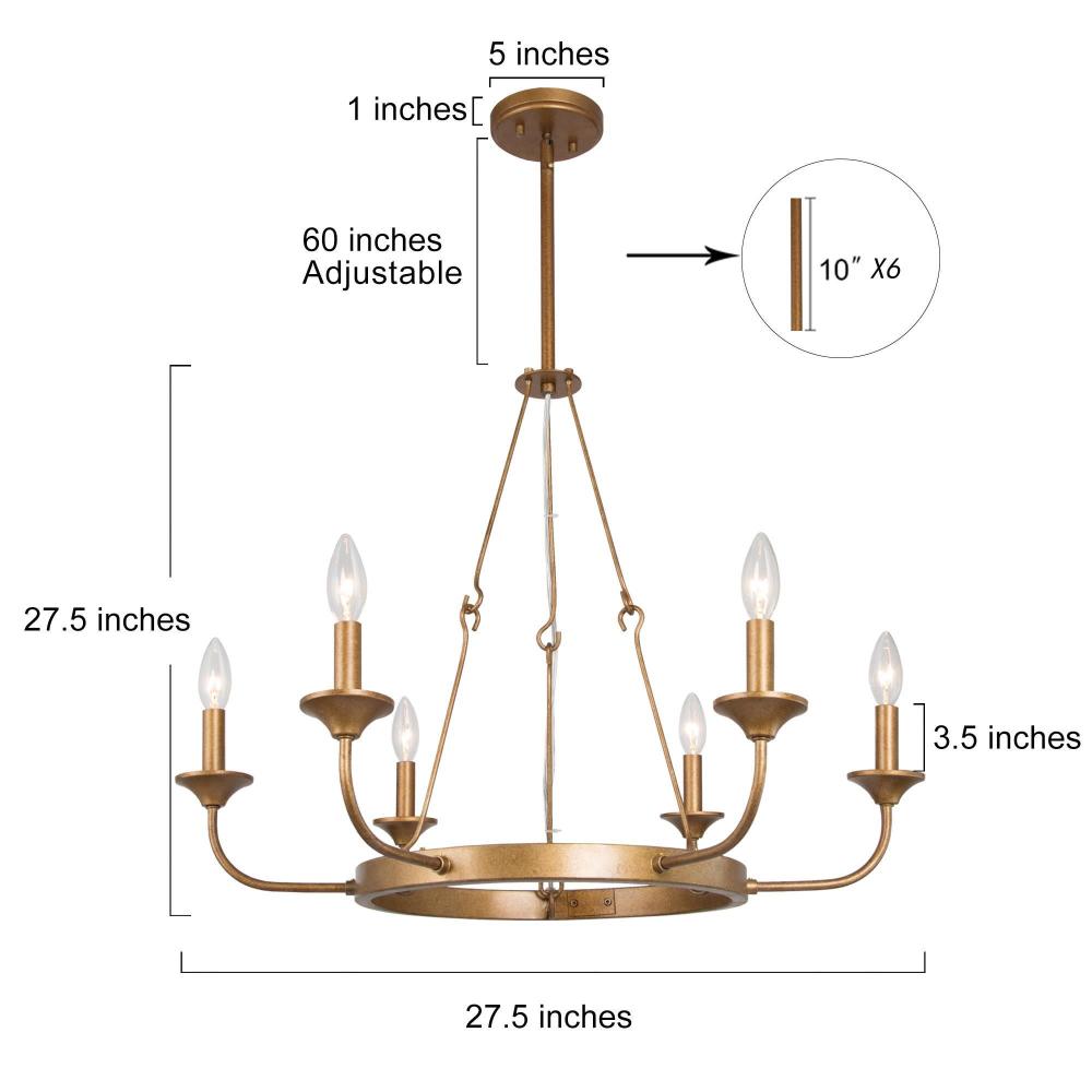 6-Light Large Gold Chandelier