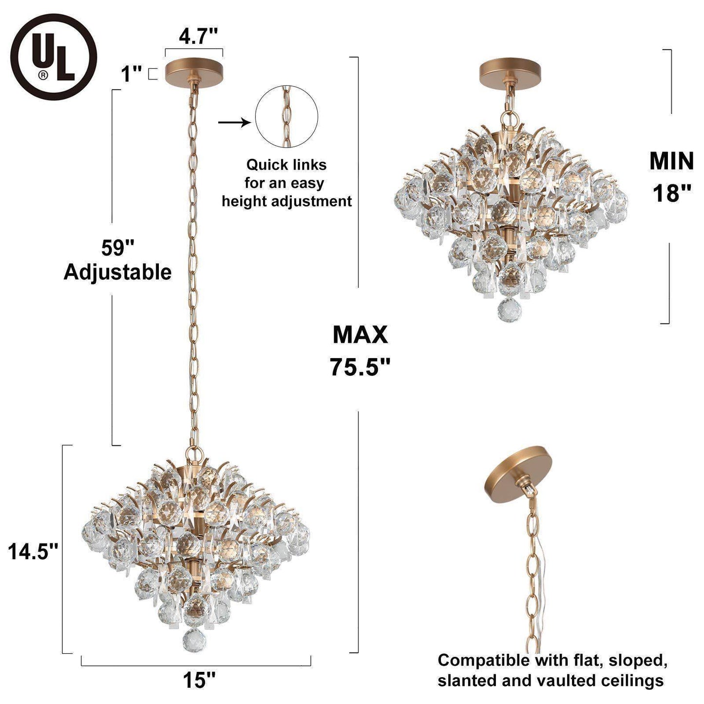 Limerence 3-Light Small Gold Crystal Chandelier