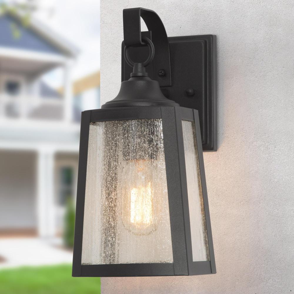 12"H 1-Light Black Outdoor Wall Light