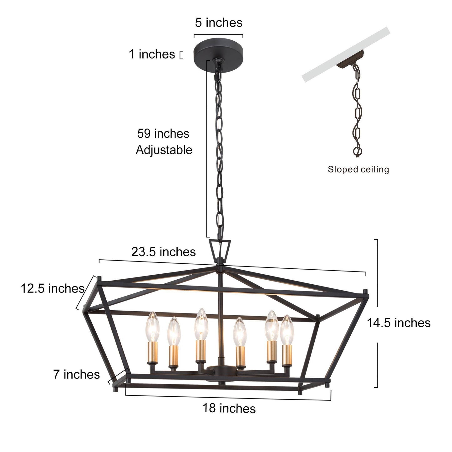 Modern Industrial 6-Light Black and Gold Island Lights Chandelier