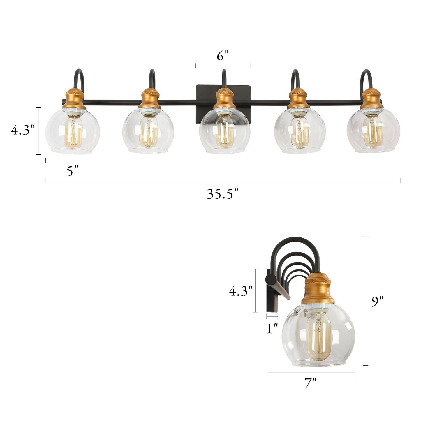 Whiting 5-Light Black and Gold Vanity Light