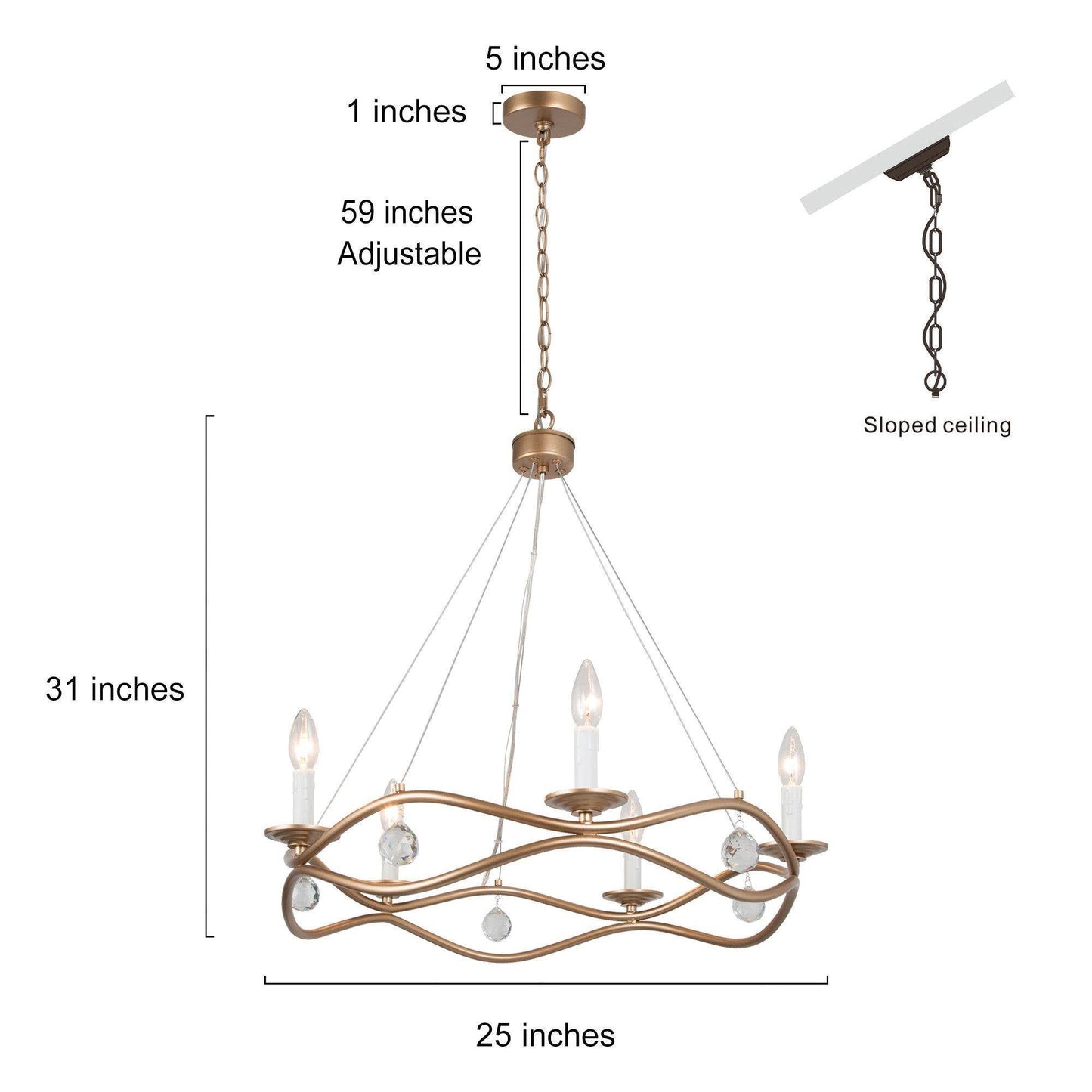 Ajolote 5-Light Medium Gold Crystal Chandelier