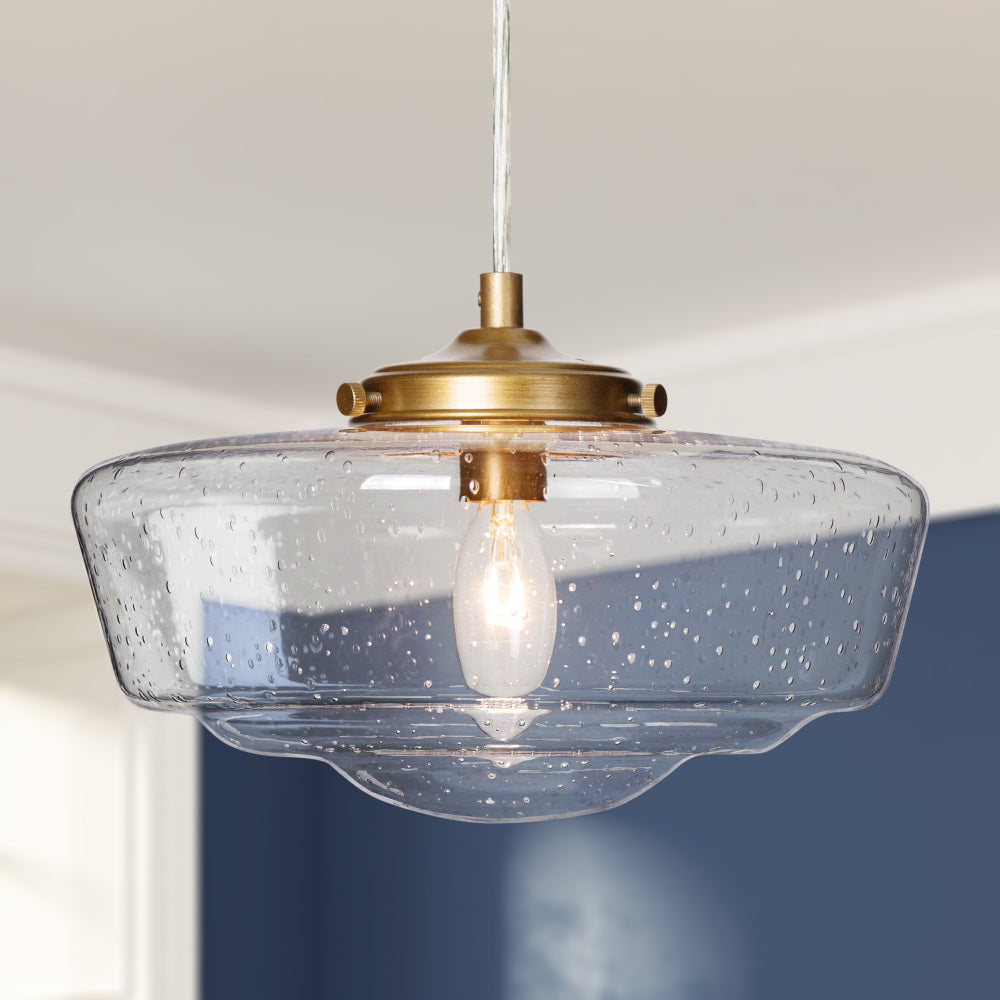 1-Light 9.5" Gold Modern Schoolhouse Glass Pendant Light Fixtures