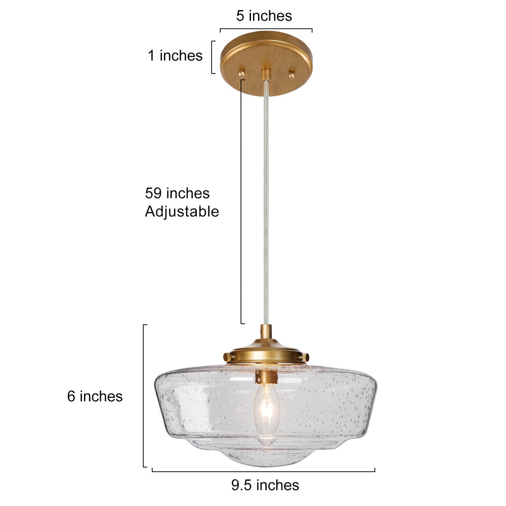 1-Light 9.5" Gold Modern Schoolhouse Glass Pendant Light Fixtures