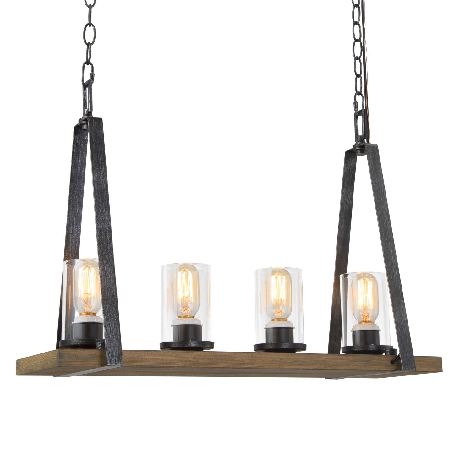 Farmhouse Industrial 4-Light Wood and Metal Island Lights Chandelier