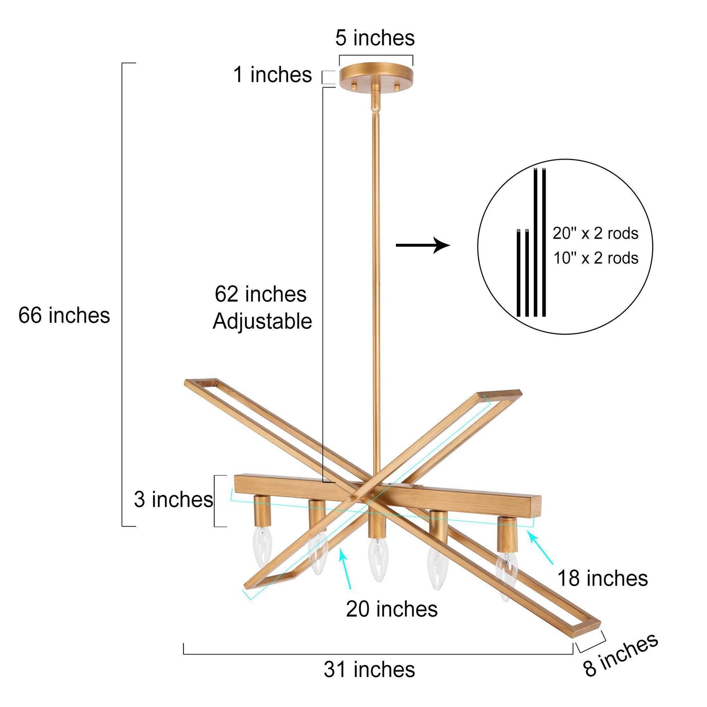 Sorostaric 5-Light Large Gold Chandelier