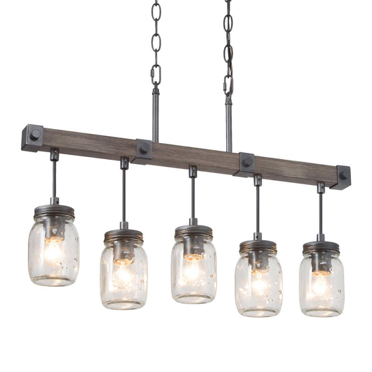 Farmhouse Mason Jar 5-Light Island Lights Linear Chandelier