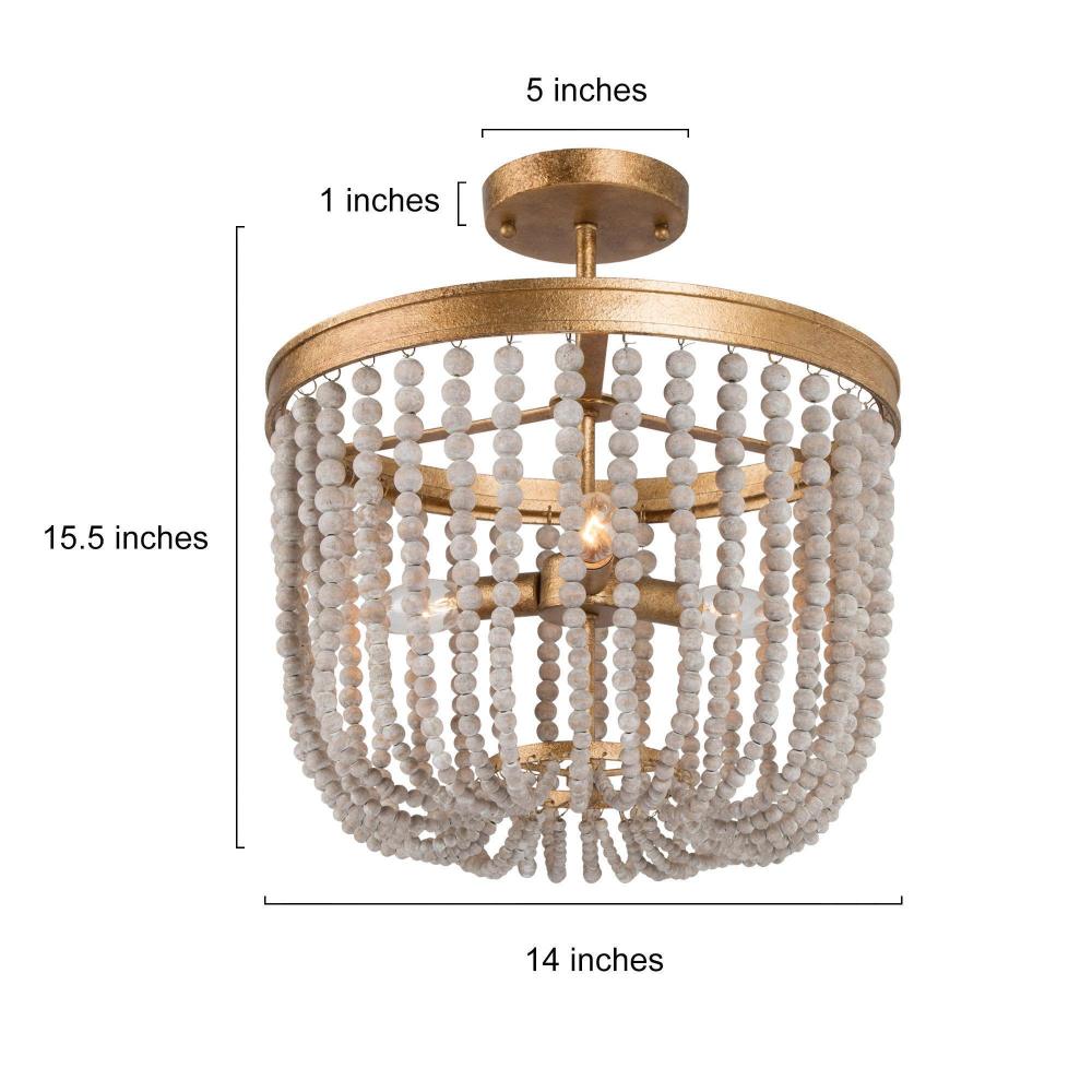 Lanstidiyma 4-Light Small Gold Semi-Flush-Mount Light