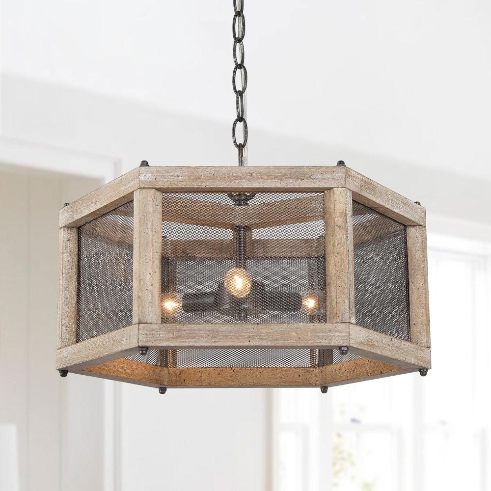 3-Light Small Wood Chandelier