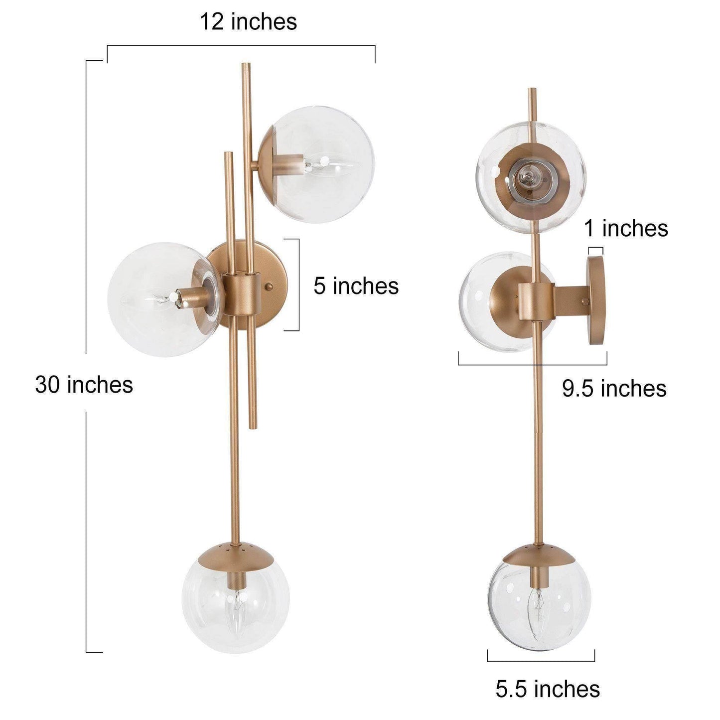 Memminger 3-Light Gold Wallchiere Globe-Glass Wall Sconces