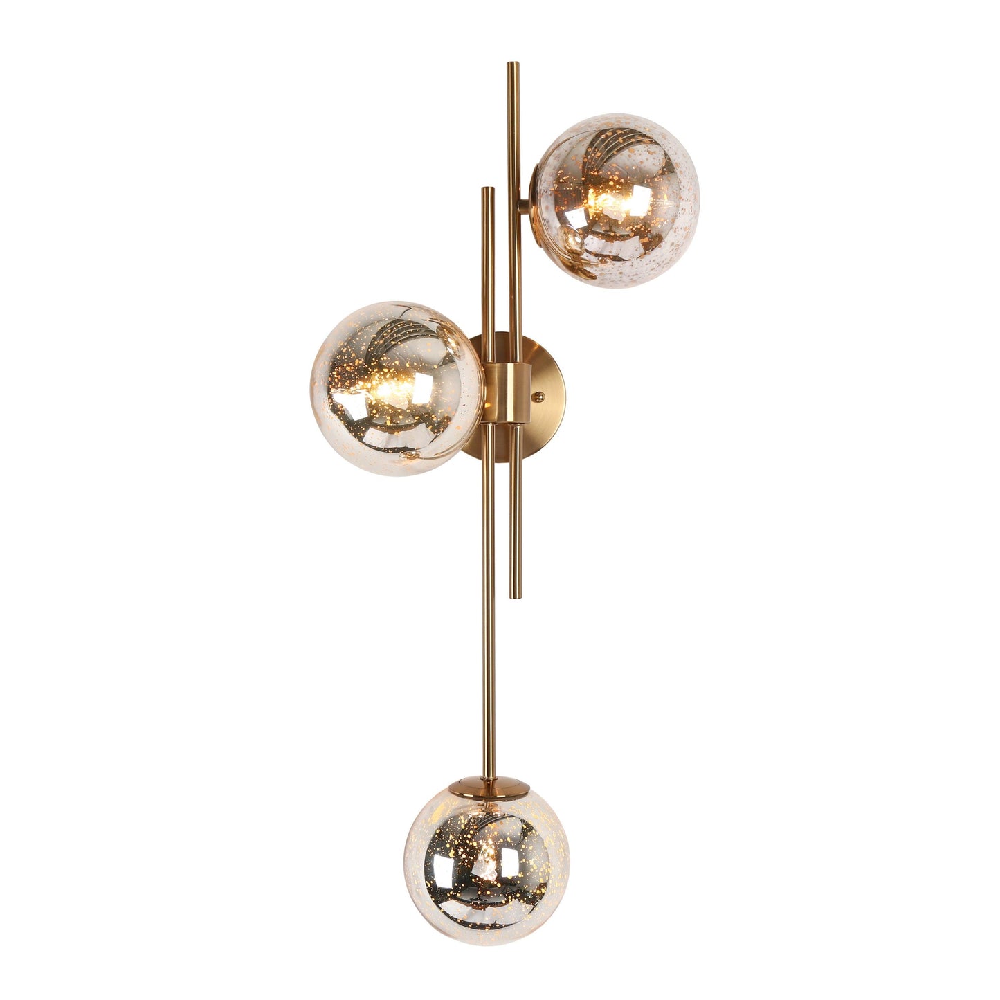 3-Light Brass Wall Lamp with Mercury Glass Shade - Belles Lighting