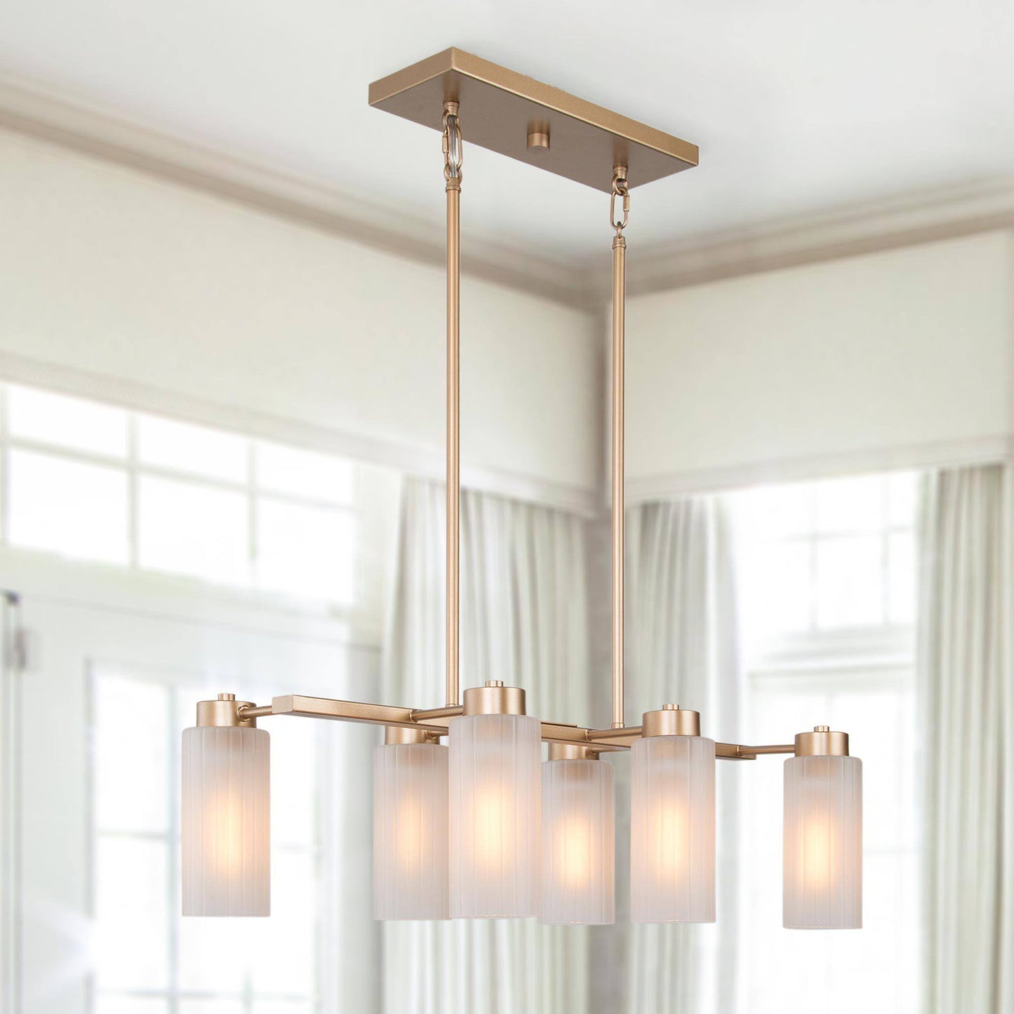 Pennatulacea 6-Light 24.5-in Gold Modern Linear Kitchen Island Light