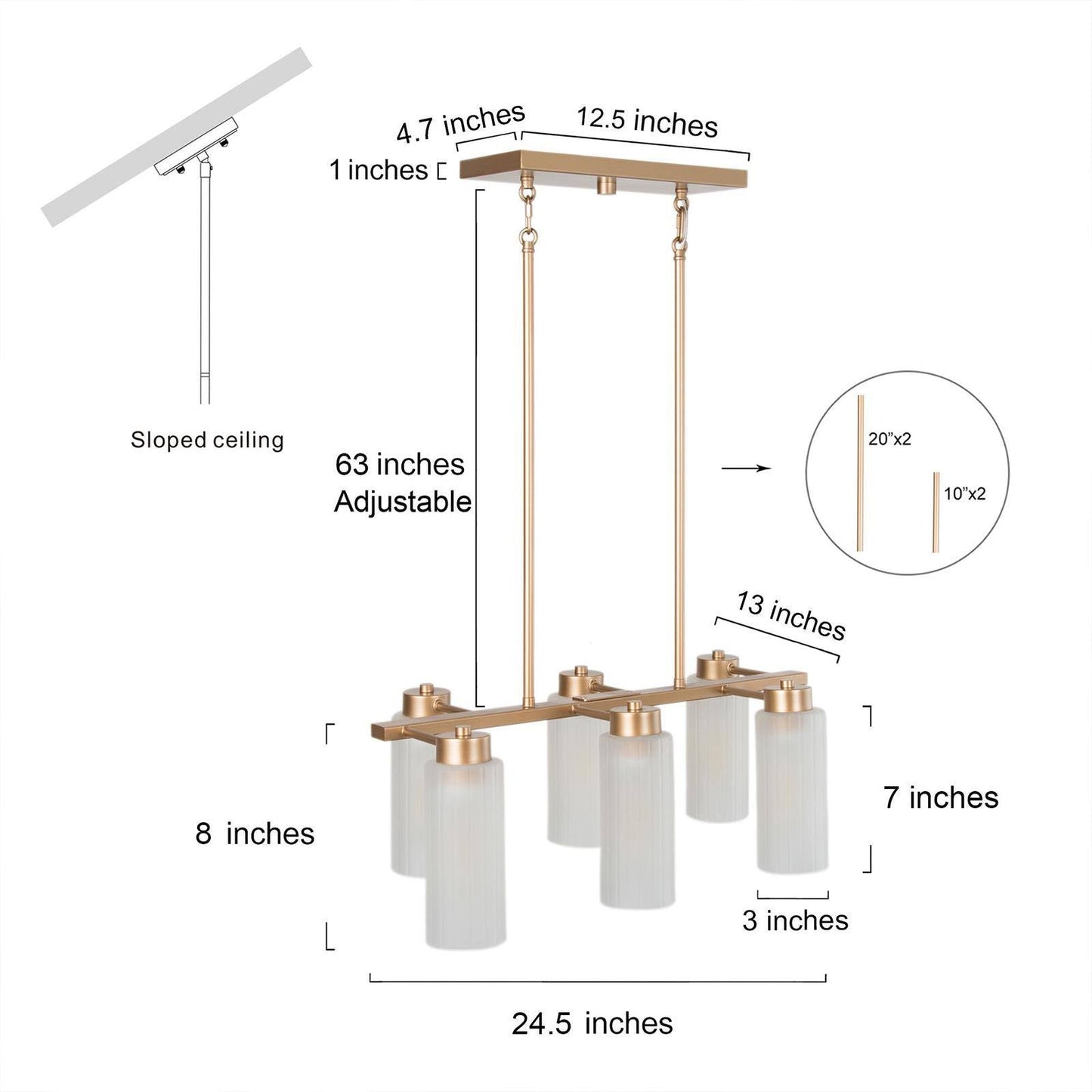 Pennatulacea 6-Light 24.5-in Gold Modern Linear Kitchen Island Light