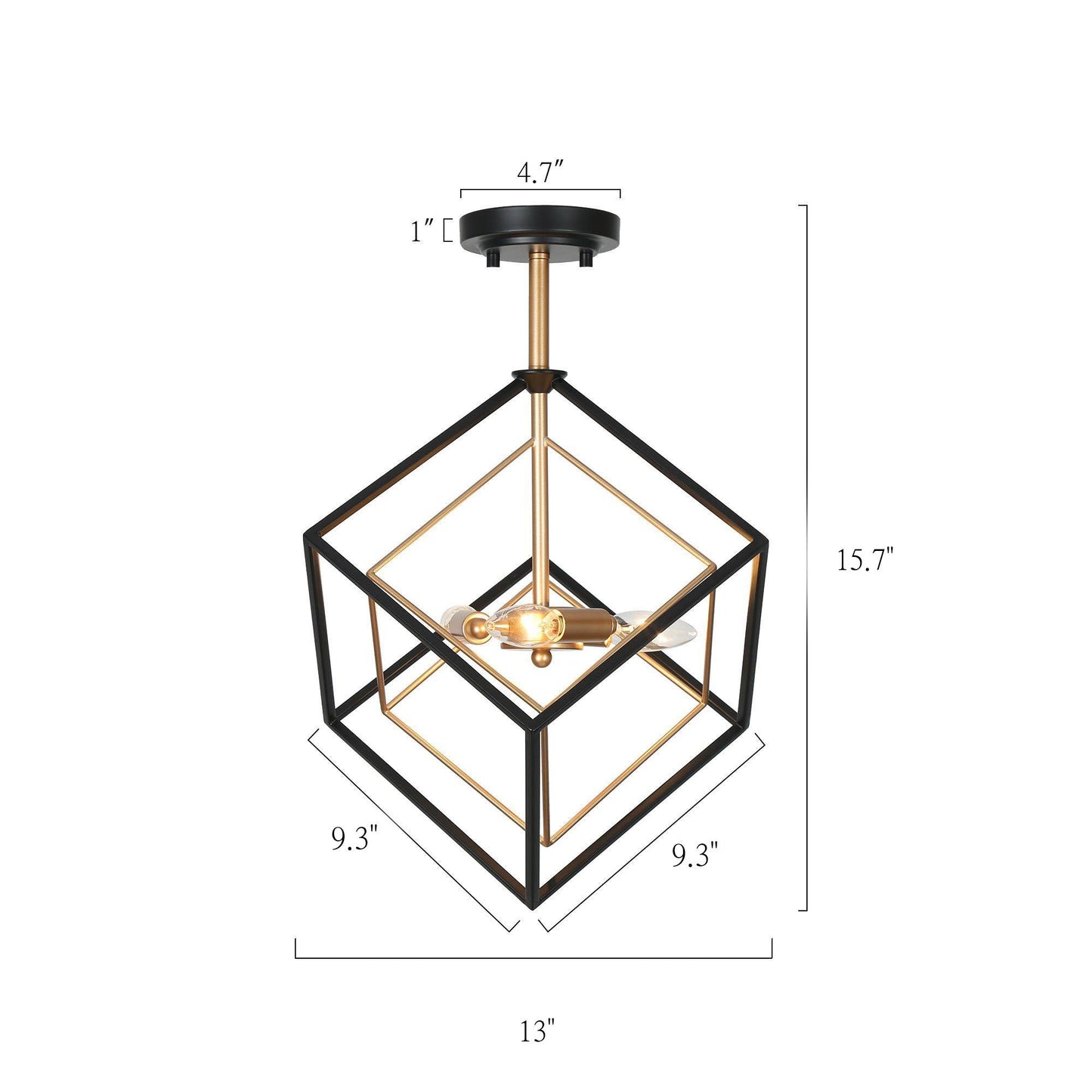 Curoenon 3-Light Small Black Semi-Flush-Mount Light