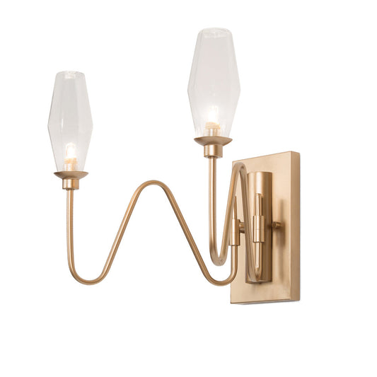 2-Light Modern Gold Wall with Clear Glass Wine Cup Wall Sconces